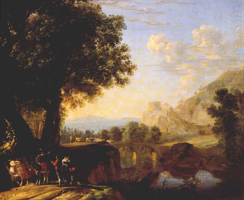 Italian Landscape with Bridge and Castle ar, SWANEVELT, Herman van